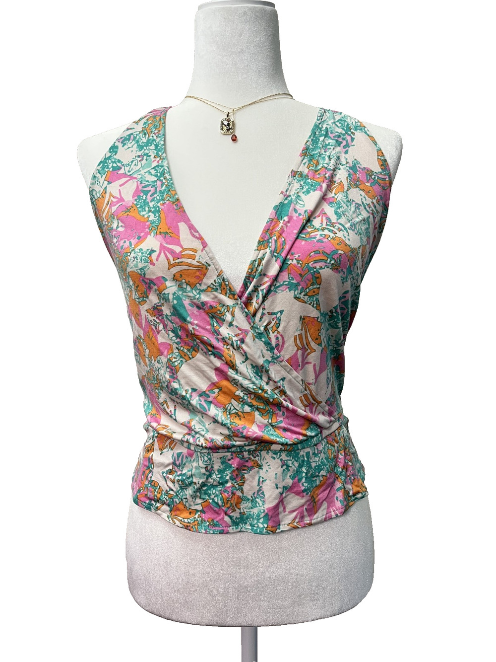 Women's Milly SIze Small Beachy Teal White Tank Top Made in USA Low Back Cut